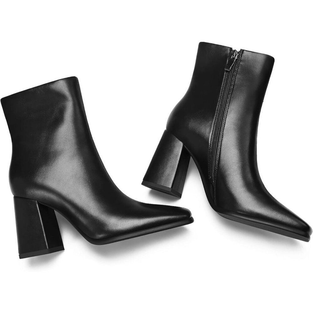 Women's Black Faux Leather Block Heel Booties - Picture 7 of 8